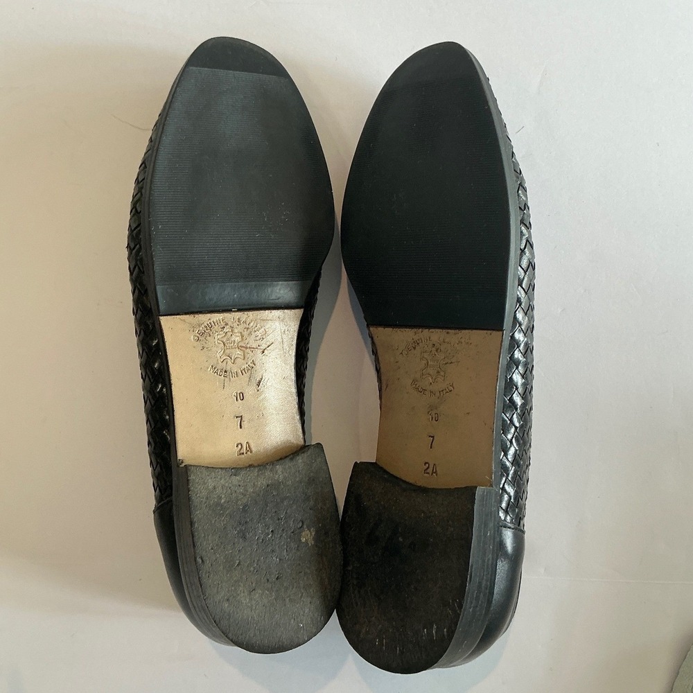 Vintage Amalfi Woven Black Leather Loafers Flats size 7 2A Narrow Italy - Picture 5 of 14